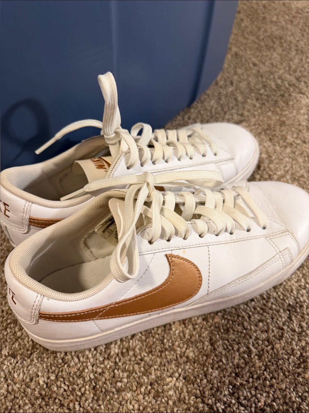 Nike Blazer Low White Metallic Gold Swoosh Leather Sneakers Women's Size 8.5